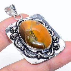 Tiger's Eye Gemstone 925 Sterling Silver Handmade Pendant Necklace